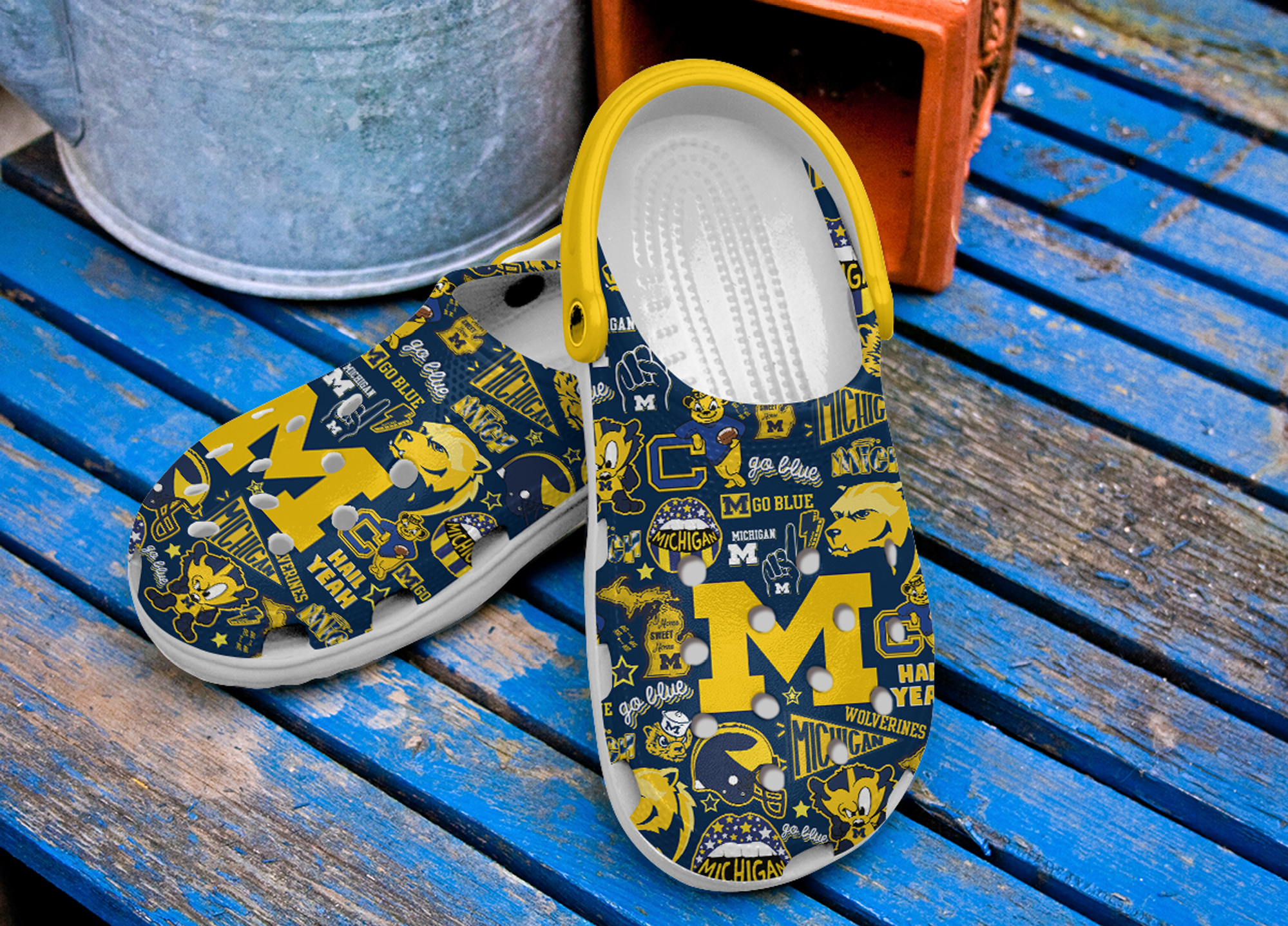Merchidea Michigan Wolverines NCAA Sport Crocs Crocband Clogs Shoes Comfortable For Men Women and Kids