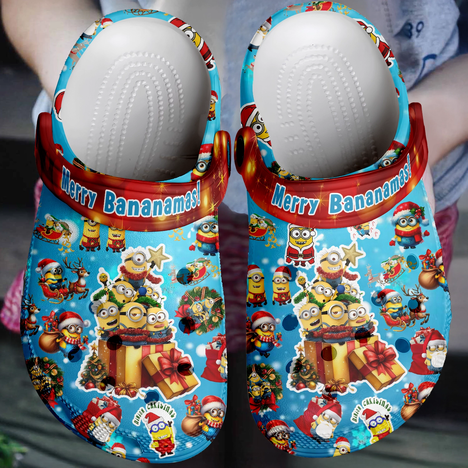 Merchidea Minions x Christmas Cartoon Crocs Crocband Clogs Shoes Comfortable For Men Women and Kids