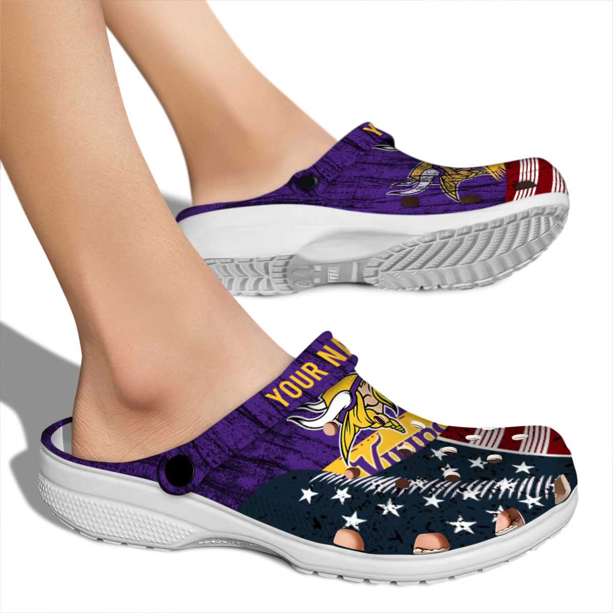 Merchidea Minnesota Vikings NFL Sport Crocs Crocband Clogs Shoes Comfortable For Men Women and Kids