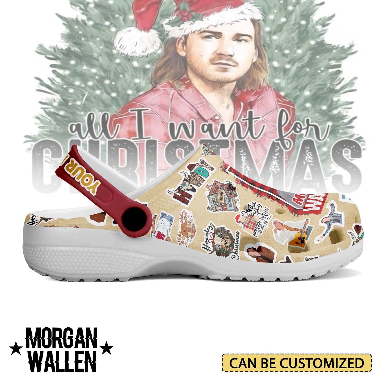 Merchidea Morgan Wallen x Christmas Music Crocs Crocband Clogs Shoes Comfortable For Men Women and Kids