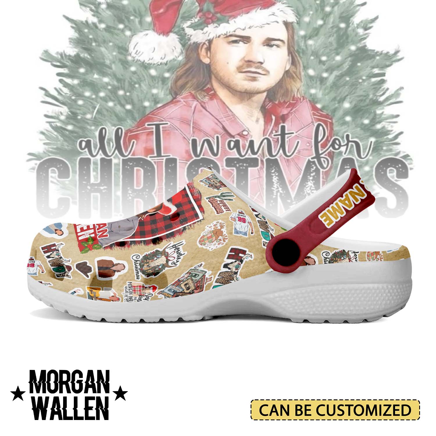 Merchidea Morgan Wallen x Christmas Music Crocs Crocband Clogs Shoes Comfortable For Men Women and Kids