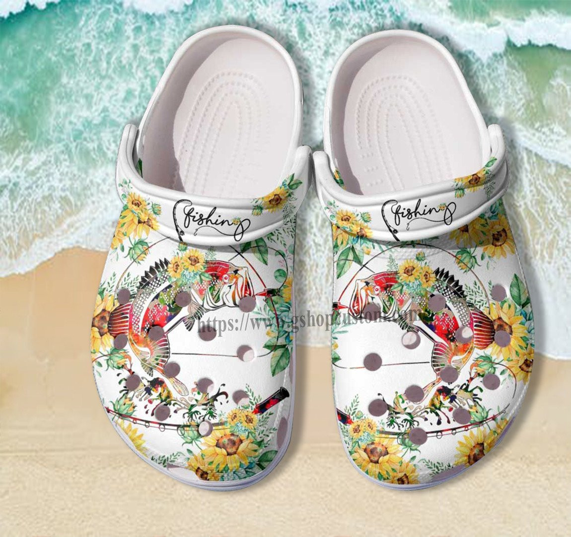 Merchidea Mother Day Shoes Fishing Flower Croc Shoes Gift Women- Fishing Lover Shoes Croc Clogs For Grandma Aunt