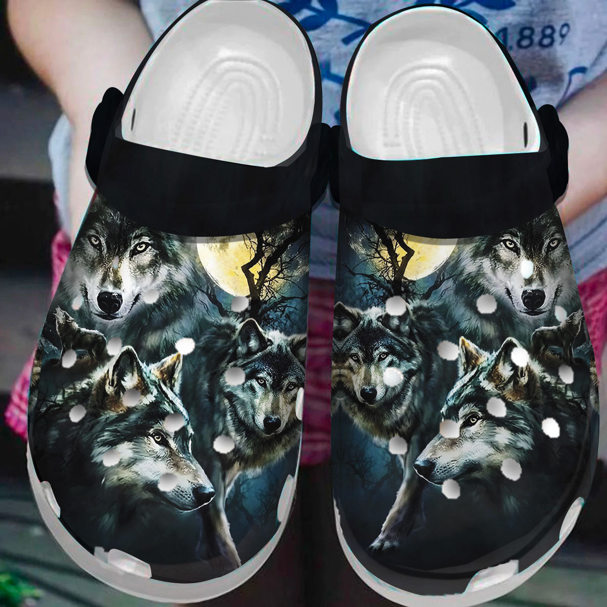 Merchidea Native American Native Wolf Crocs Clog Shoes For Kid and Adult