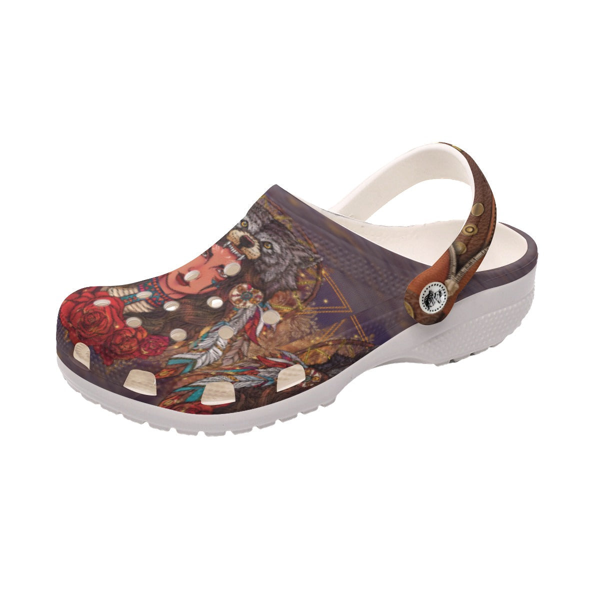 Merchidea Native American Wolf Girl Crocs Clog Shoes For Kid and Adult