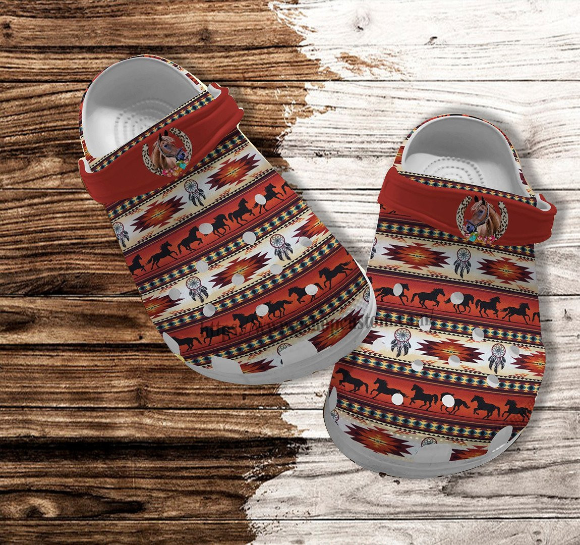 Merchidea Native Horse Boho Decor Croc Shoes Gift Men Father Day- Horse Native America Croc Clogs Gift Grandpa