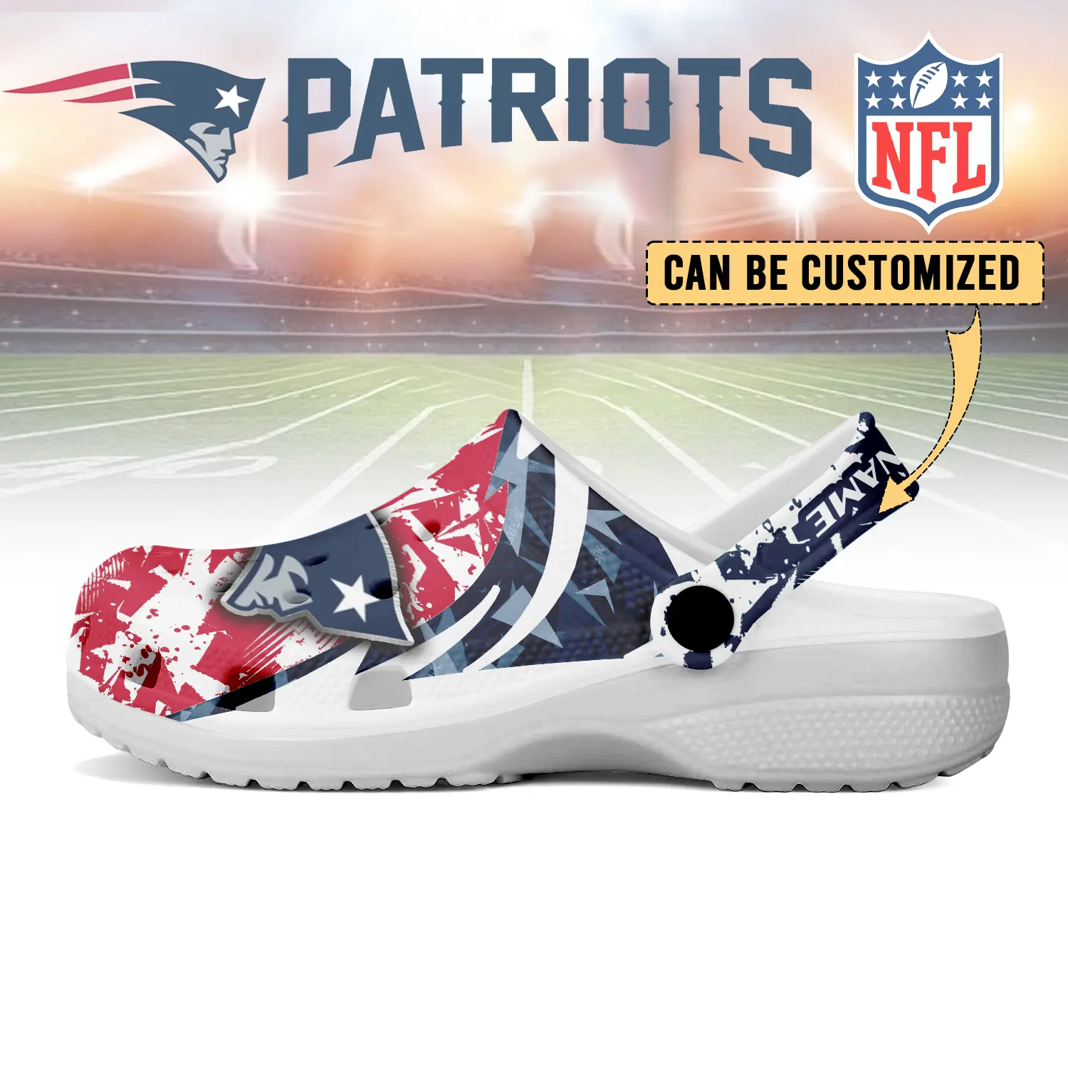 Merchidea New England Patriots NFL Crocs Crocband Clogs Shoes Comfortable For Men Women and Kids