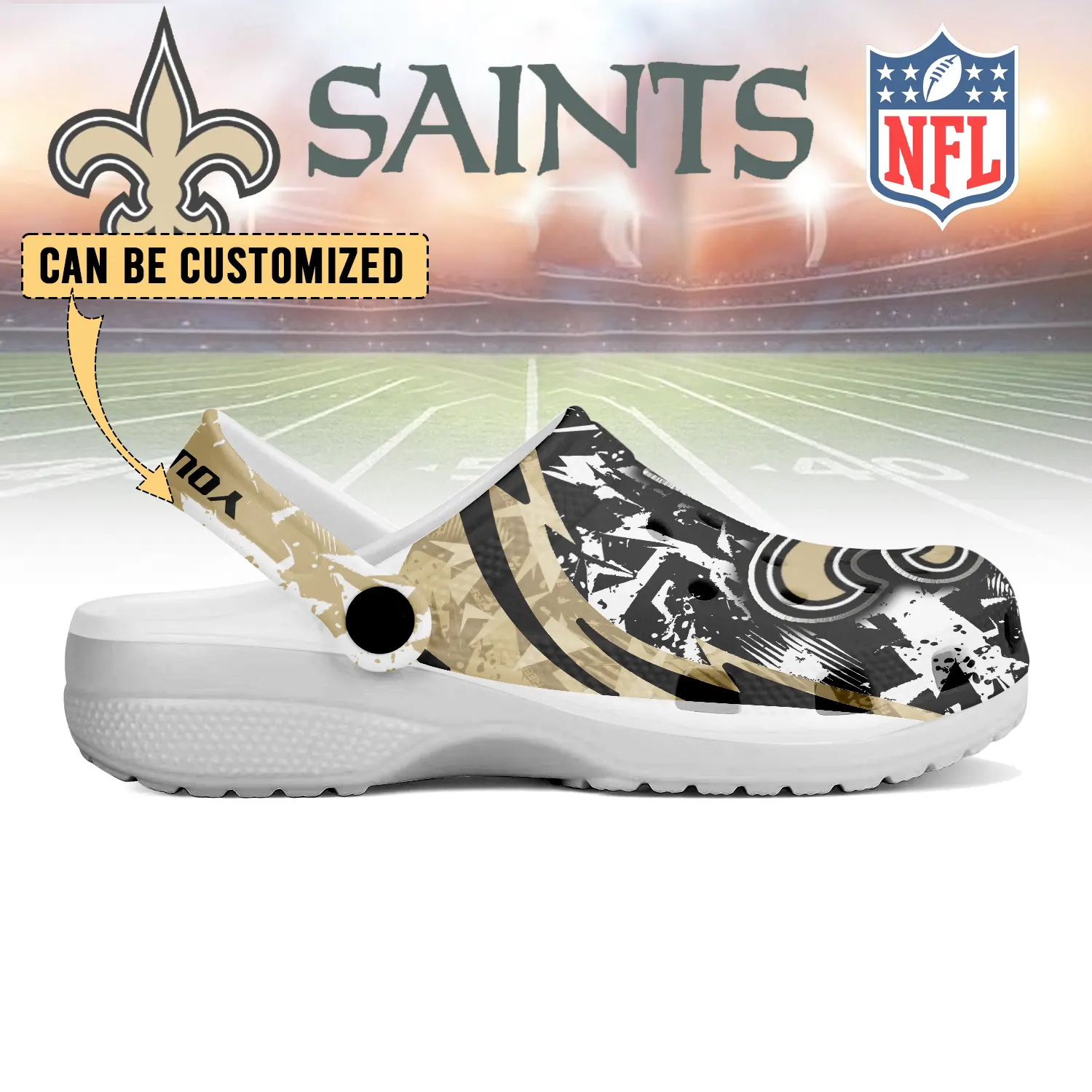Merchidea New Orleans Saints NFL Crocs Crocband Clogs Shoes Comfortable For Men Women and Kids