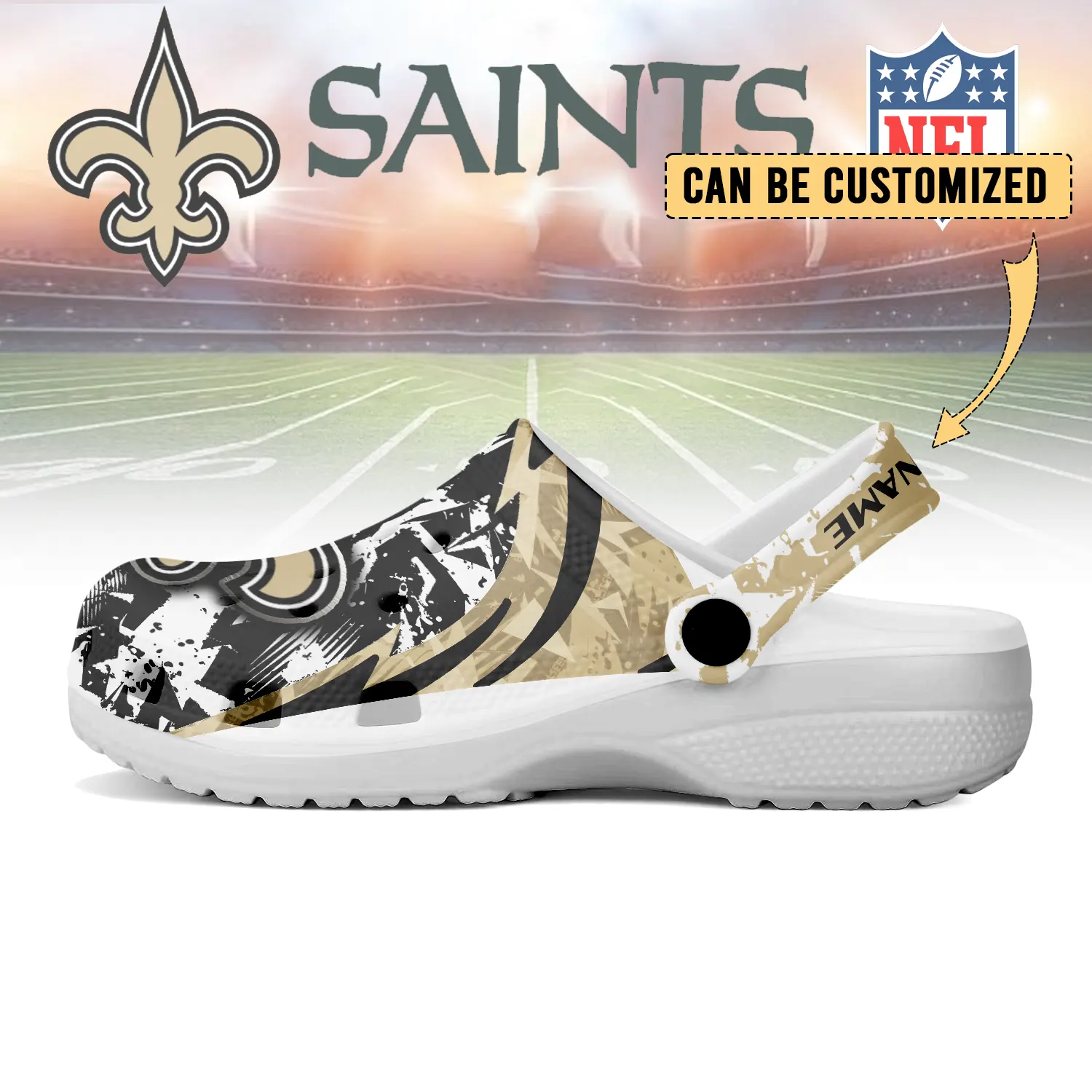 Merchidea New Orleans Saints NFL Crocs Crocband Clogs Shoes Comfortable For Men Women and Kids