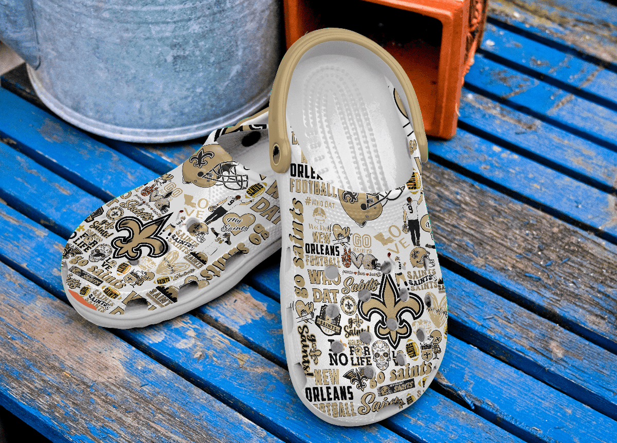 Merchidea New Orleans Saints NFL Sport Crocs Crocband Clogs Shoes Comfortable For Men Women and Kids