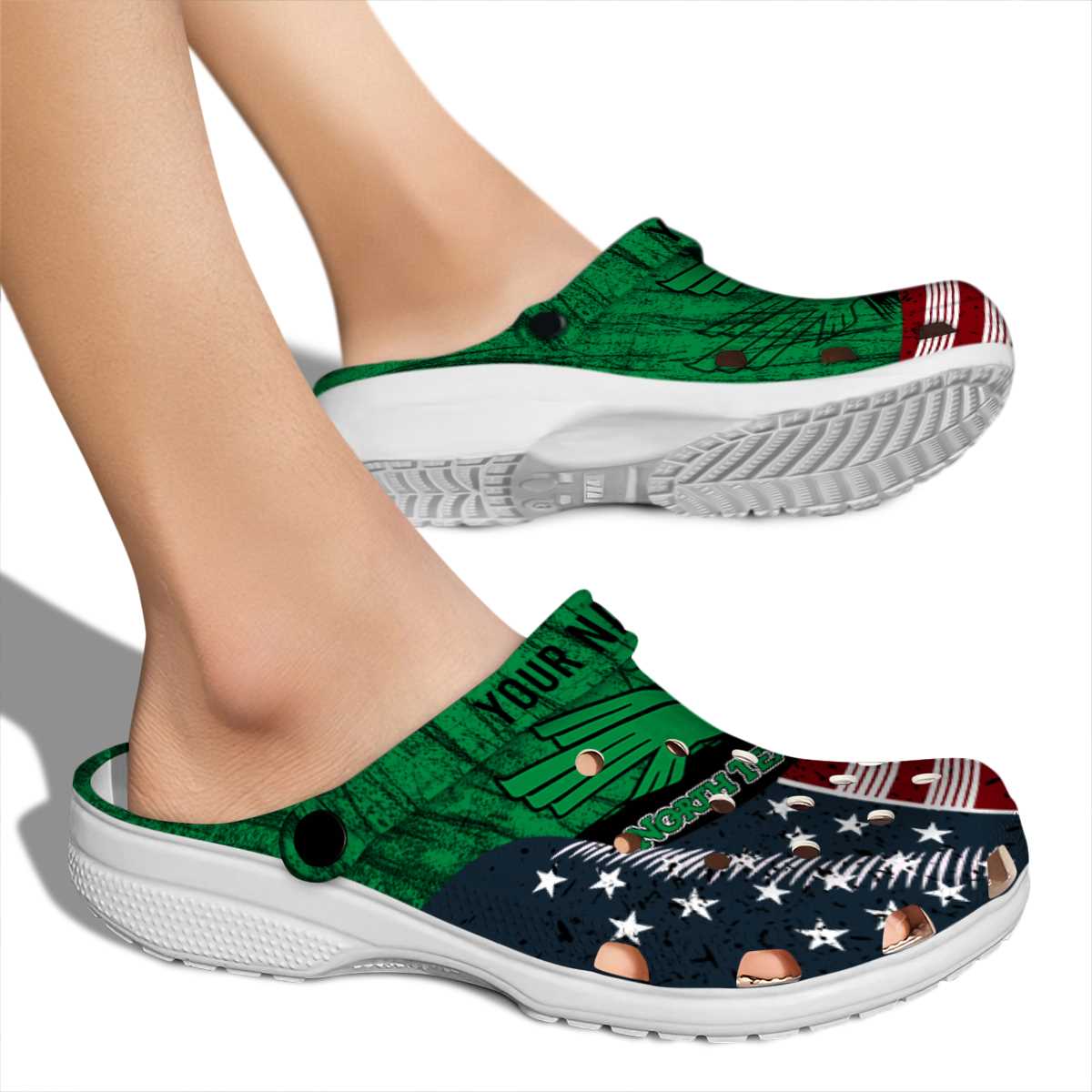 Merchidea North Texas Mean Green NCAA Sport Crocs Crocband Clogs Shoes Comfortable For Men Women and Kids
