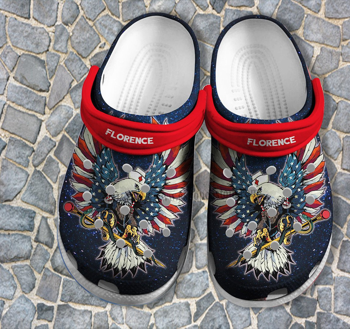 Merchidea Nurse Eagle America Flag Shoes 4Th Of July Gift - Eagle Nurse Usa Shoes Croc Clogs Customize