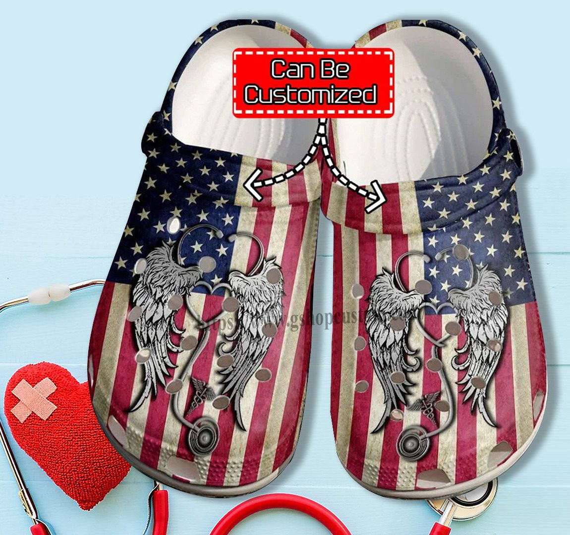 Merchidea Nurse Love America Flag Shoes Gift Mother Day - Nurse Usa Flag Shoes Croc Clogs Customize 4Th Of July