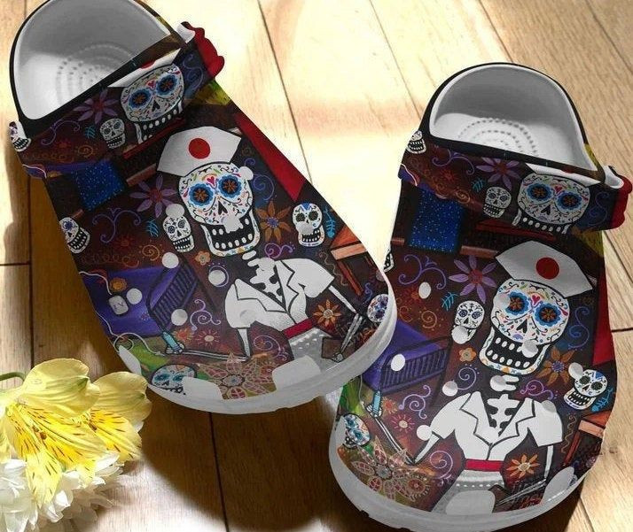 Merchidea Nurse Skulls Pattern Mexico Rubber clog Shoes Comfy Footwear