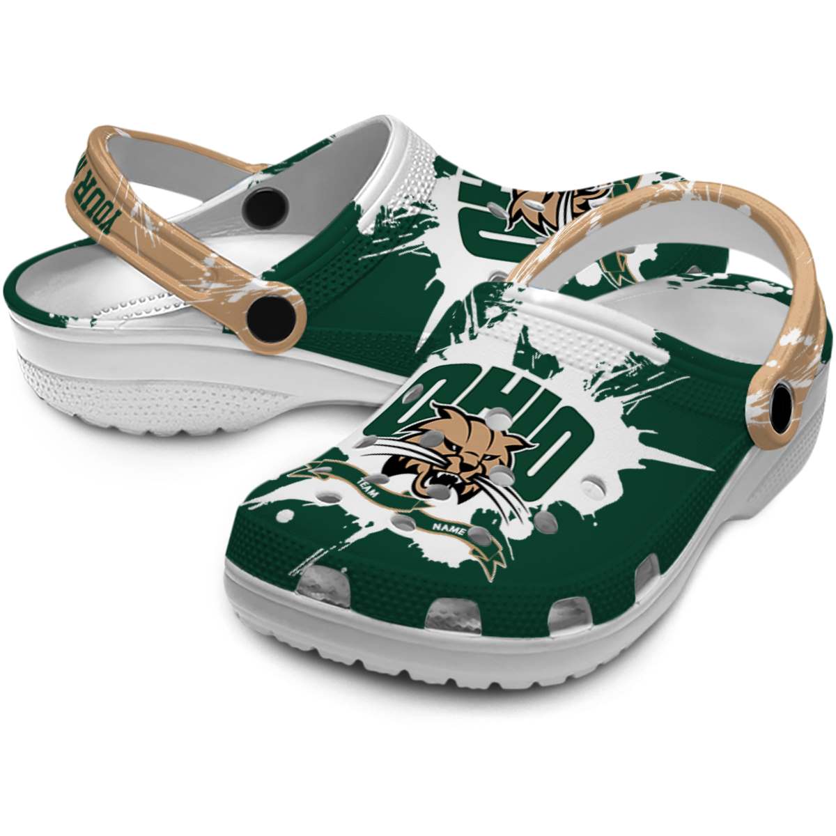 Merchidea Ohio Bobcats NCAA Sport Crocs Crocband Clogs Shoes Comfortable For Men Women and Kids
