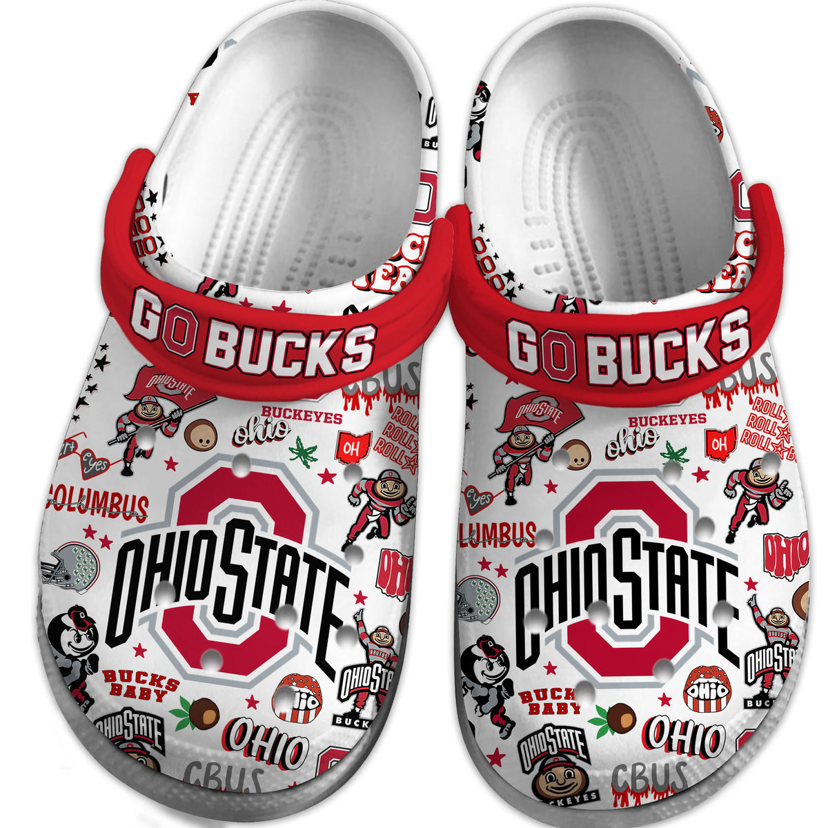 Merchidea Ohio State Buckeyes NCAA Sport Crocs Crocband Clogs Shoes Comfortable For Men Women and Kids