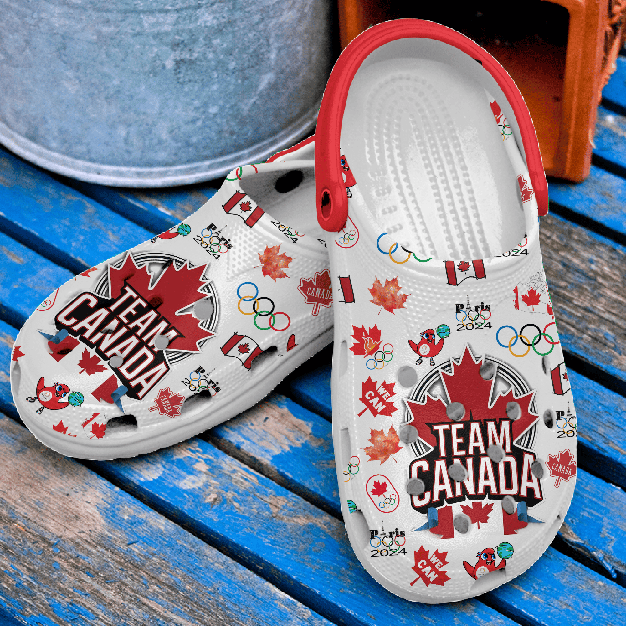Merchidea Olympic Paris 2024 Team Canada Sport Crocs Crocband Clogs Shoes Comfortable For Men Women and Kids