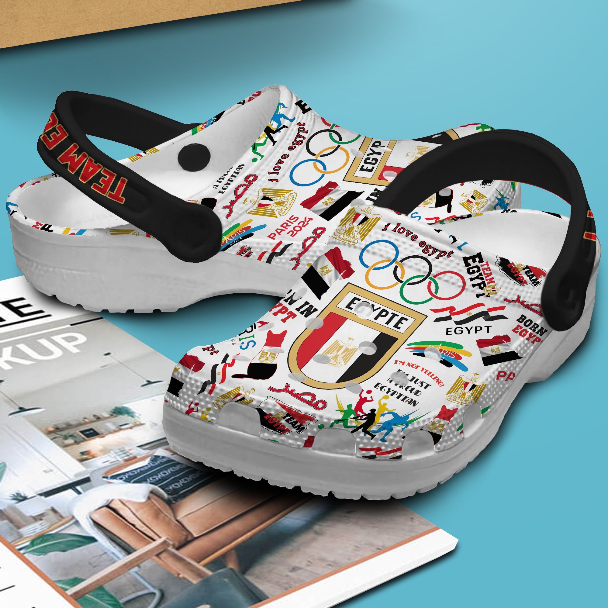 Merchidea Olympic Paris 2024 Team EGYPT Sport Crocs Crocband Clogs Shoes Comfortable For Men Women and Kids