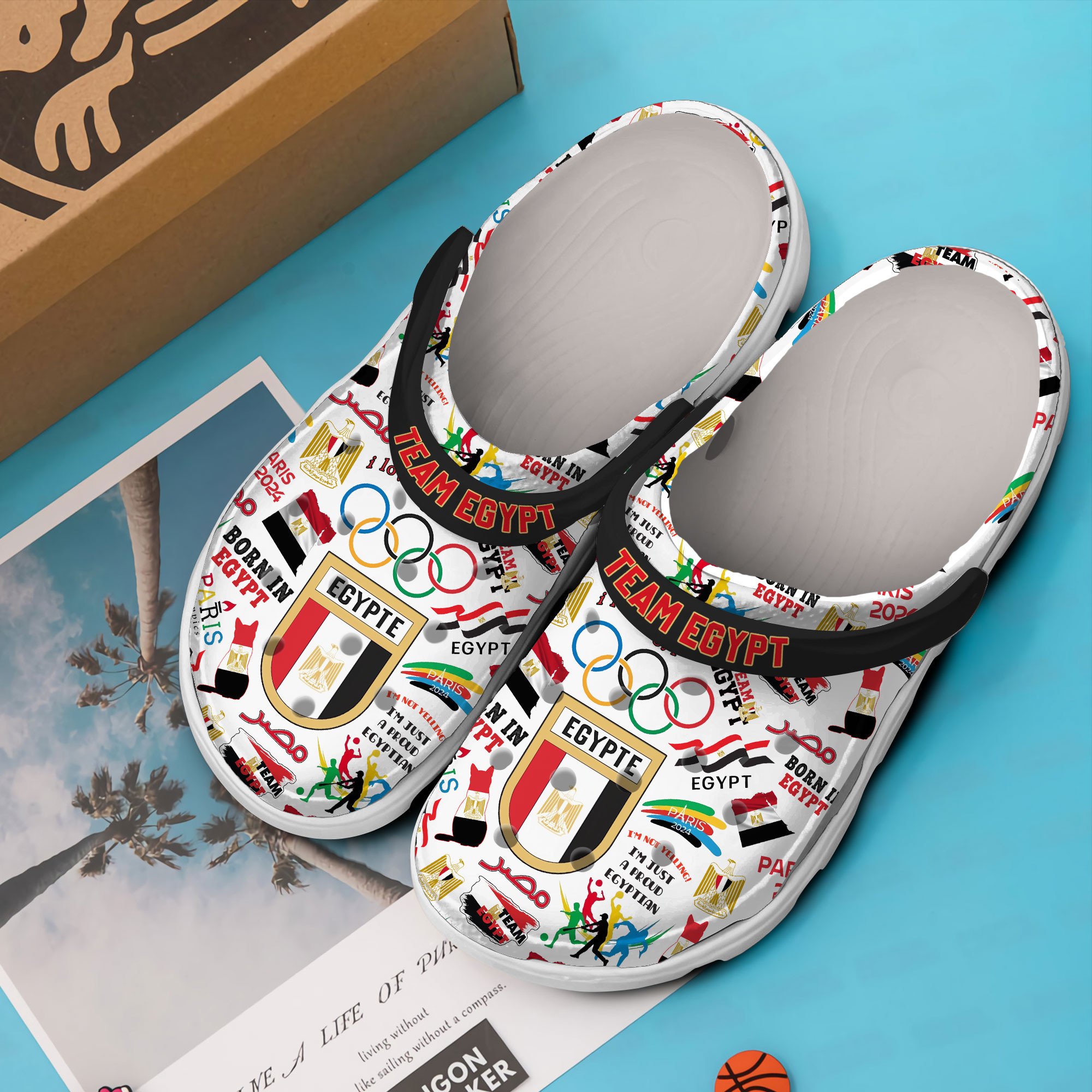 Merchidea Olympic Paris 2024 Team EGYPT Sport Crocs Crocband Clogs Shoes Comfortable For Men Women and Kids