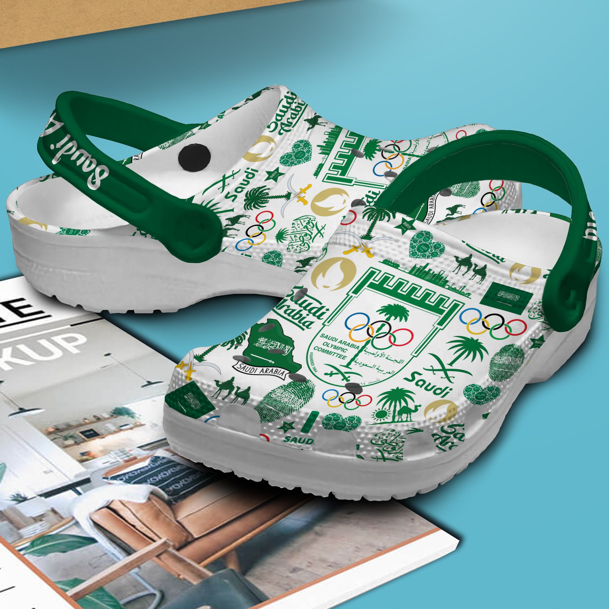 Merchidea Olympic Paris 2024 Team Saudi Arabia Sport Crocs Crocband Clogs Shoes Comfortable For Men Women and Kids