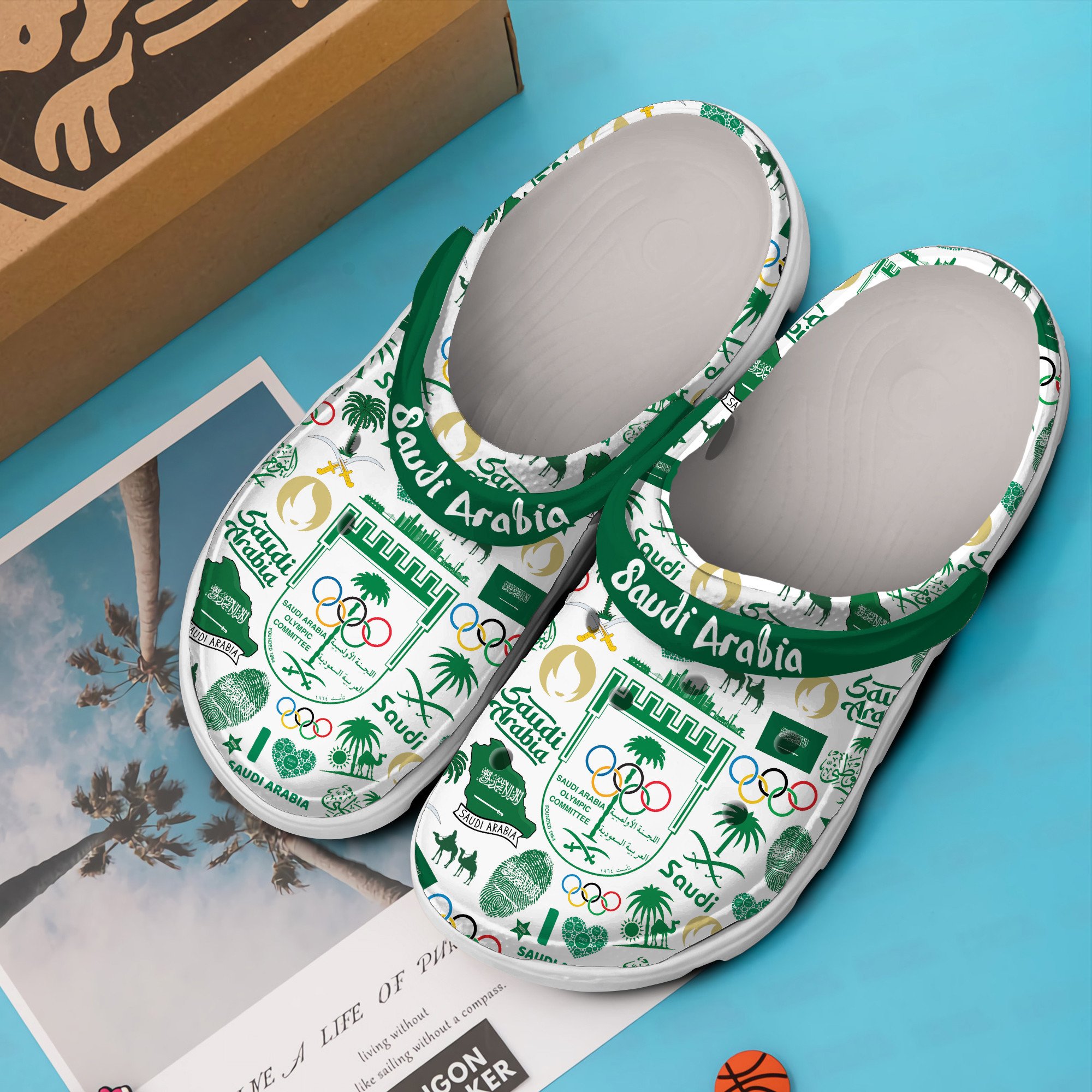 Merchidea Olympic Paris 2024 Team Saudi Arabia Sport Crocs Crocband Clogs Shoes Comfortable For Men Women and Kids
