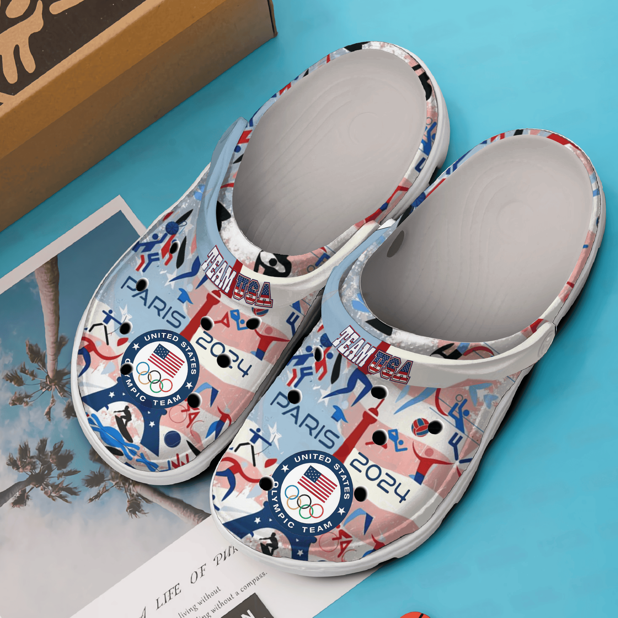 Merchidea Olympic Paris 2024 Team USA Sport Crocs Crocband Clogs Shoes Comfortable For Men Women and Kids