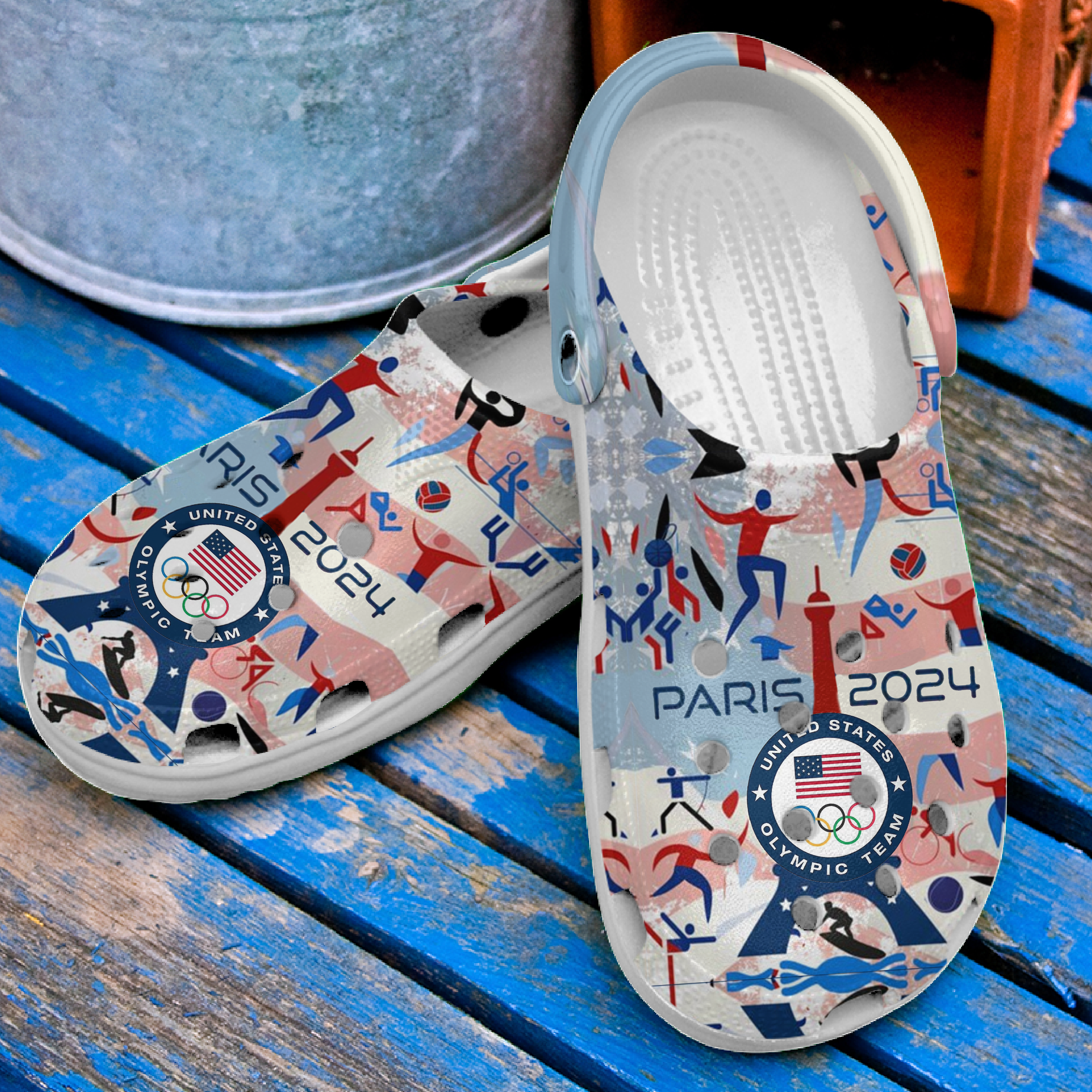 Merchidea Olympic Paris 2024 Team USA Sport Crocs Crocband Clogs Shoes Comfortable For Men Women and Kids