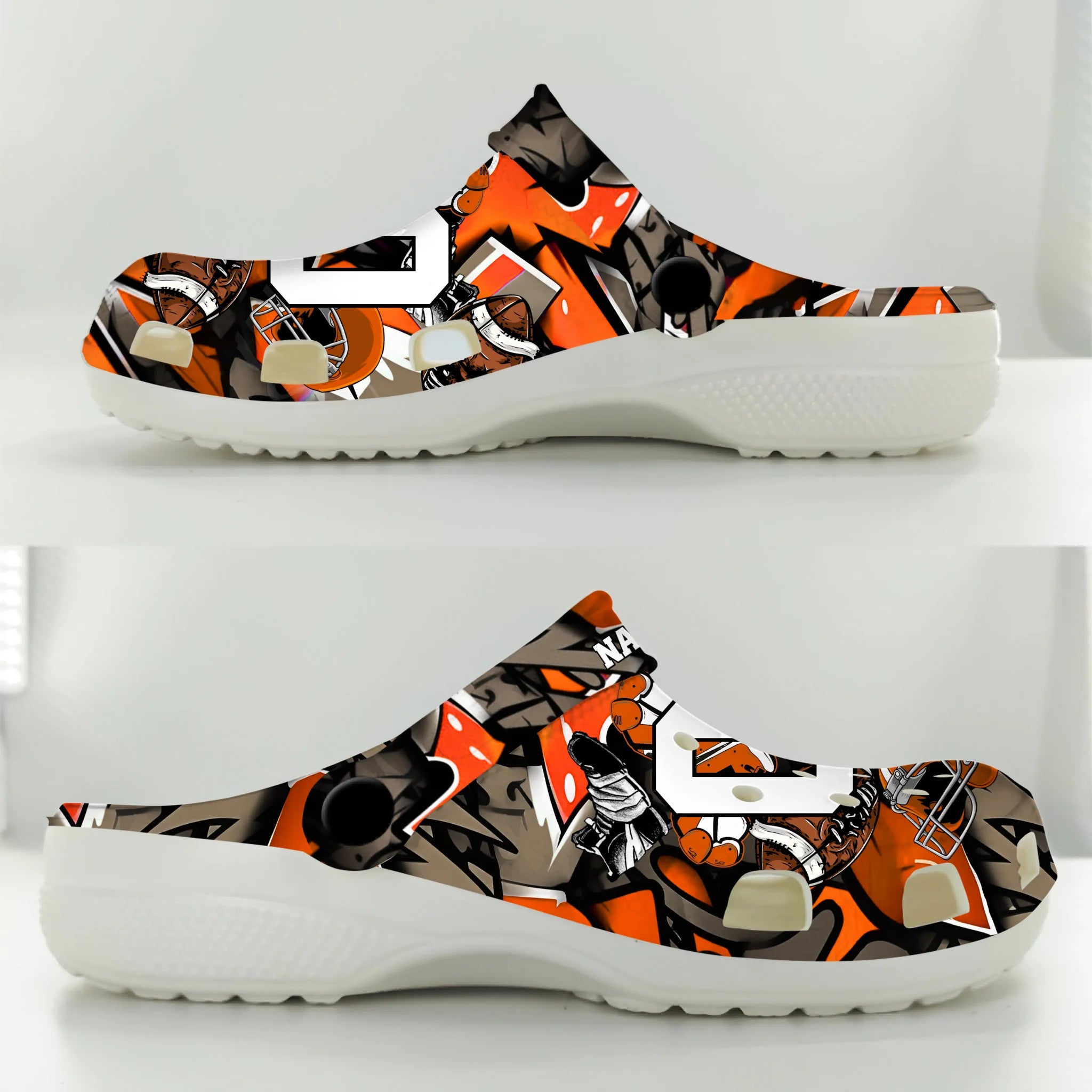 Merchidea Orange Graffiti Football Sport Crocs Crocband Clogs Shoes Comfortable For Men Women and Kids