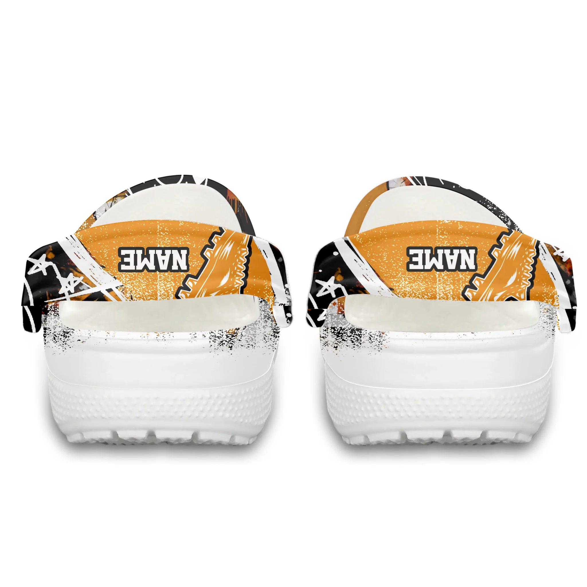 Merchidea Orange Graffiti Soccer Sport Crocs Crocband Clogs Shoes Comfortable For Men Women and Kids