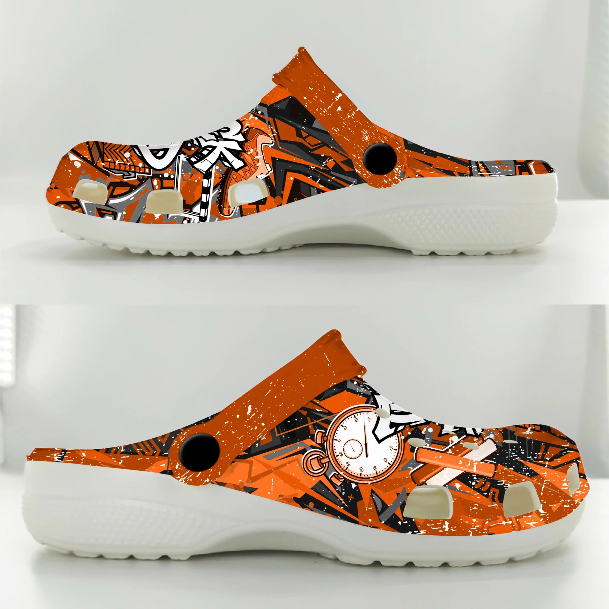 Merchidea Orange Graffiti Track & Field Sport Crocs Crocband Clogs Shoes Comfortable For Men Women and Kids