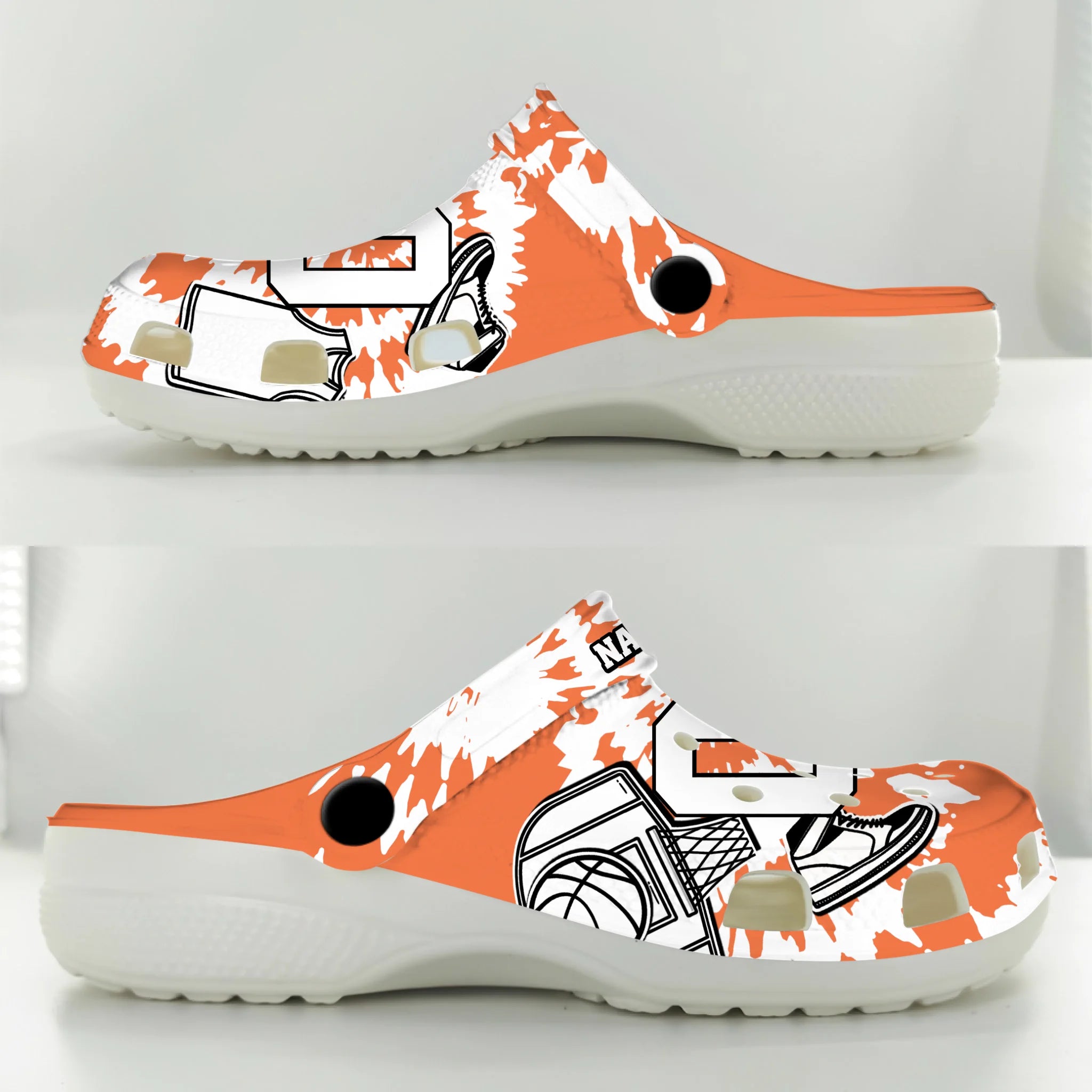 Merchidea Orange Tie-Dye Basketball Sport Crocs Crocband Clogs Shoes Comfortable For Men Women and Kids