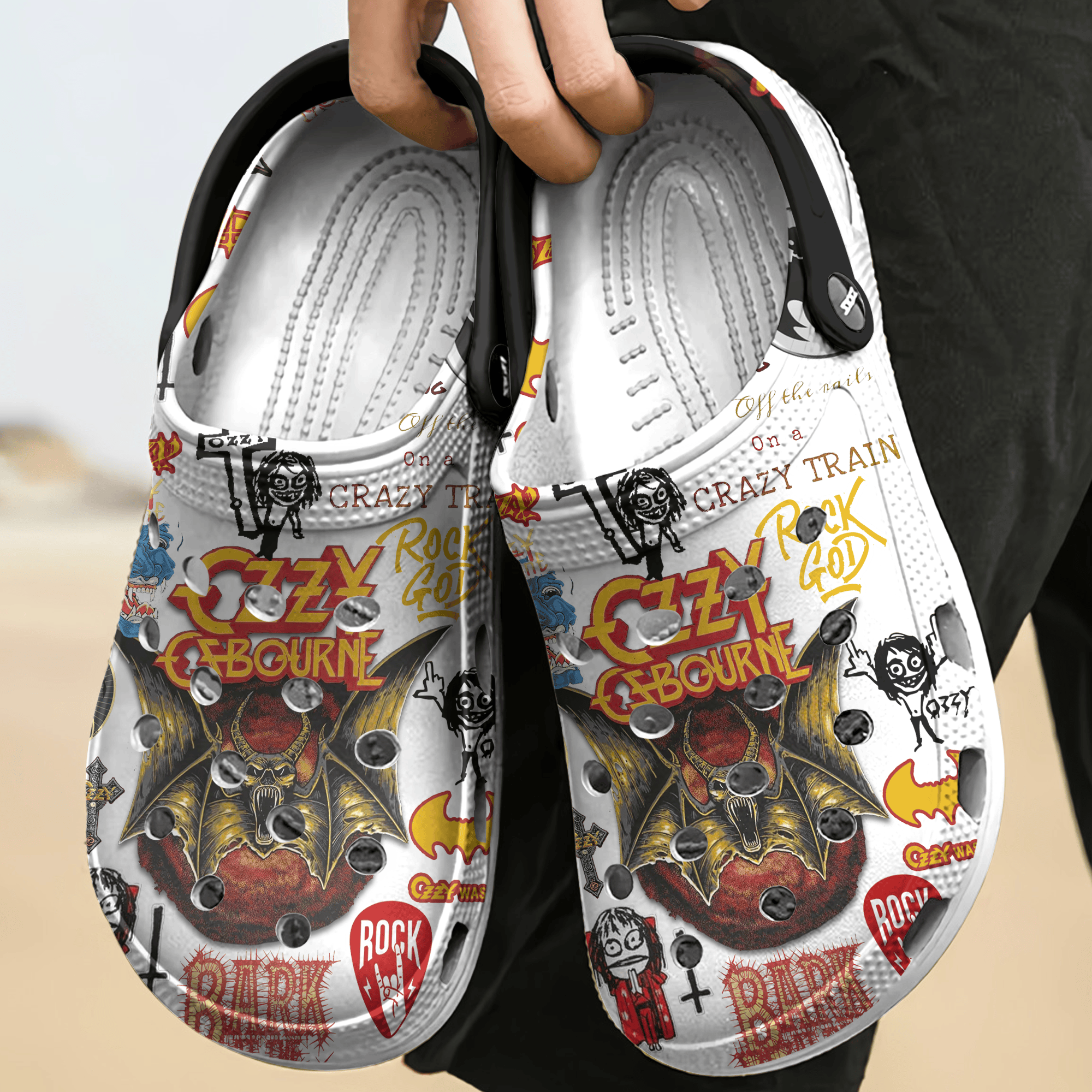 Merchidea ozzy Osbourne Music Crocs Crocband Clogs Shoes Comfortable For Men Women and Kids