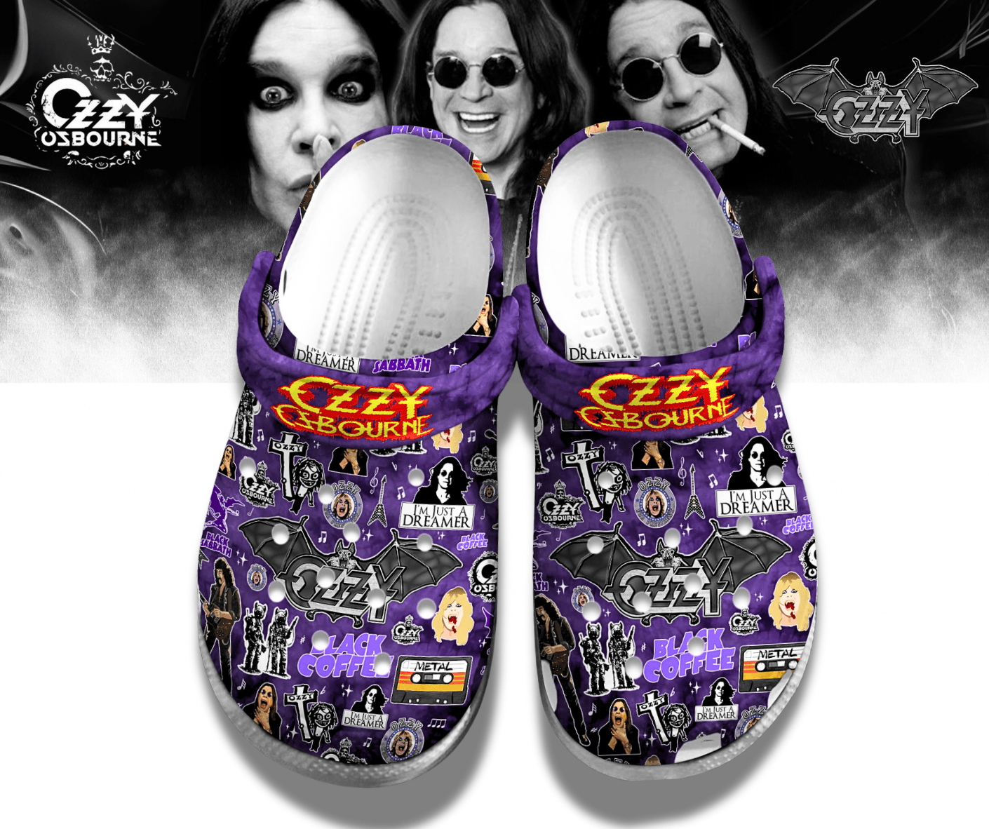 Merchidea Ozzy Osbourne Music Crocs Crocband Clogs Shoes Comfortable For Men Women and Kids