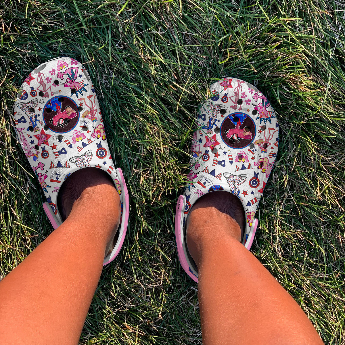 Merchidea Patriot Panther The Pink Panther Show Cartoon Premium Crocs Crocband Clogs Shoes Comfortable For Men Women and Kids