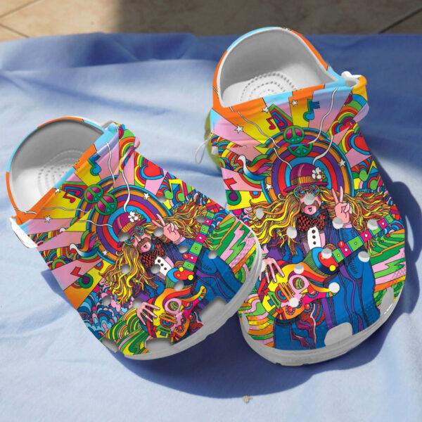 Merchidea Peace Man Hippie Musician Crocs Crocband Clogs Shoes Comfortable For Men Women and Kids
