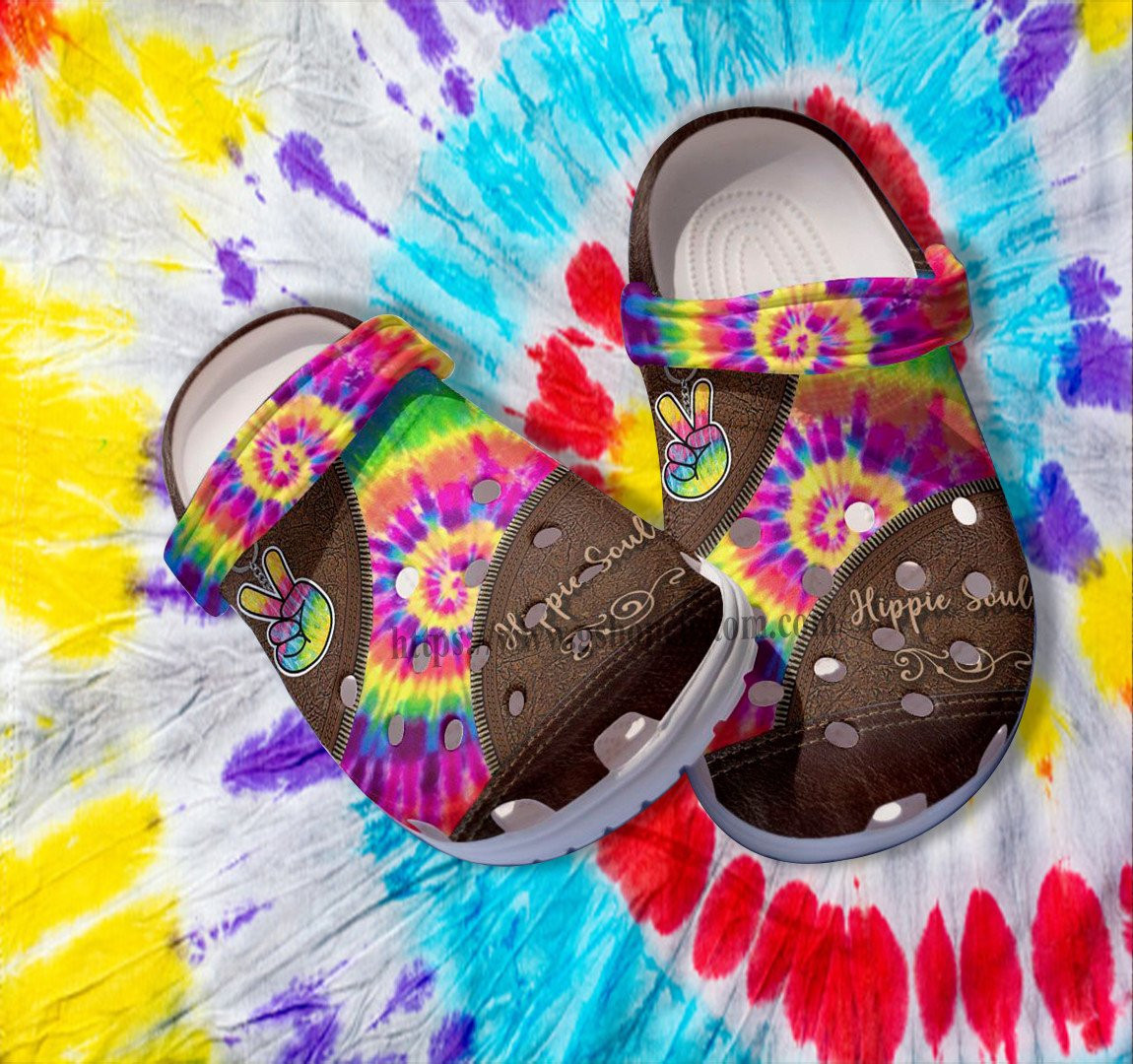 Merchidea Peace Rainbow Hippie Soul Leather Croc Shoes Gift Women- Hippie Trippy Rainbow Shoes Croc Clogs Birthday Gift