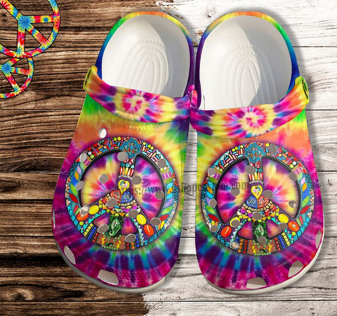 Merchidea Peace Symbol Hippie Croc Shoes Gift Men Women- Rainbow Hippie Love Peace Shoes Croc Clogs Birthday Girl