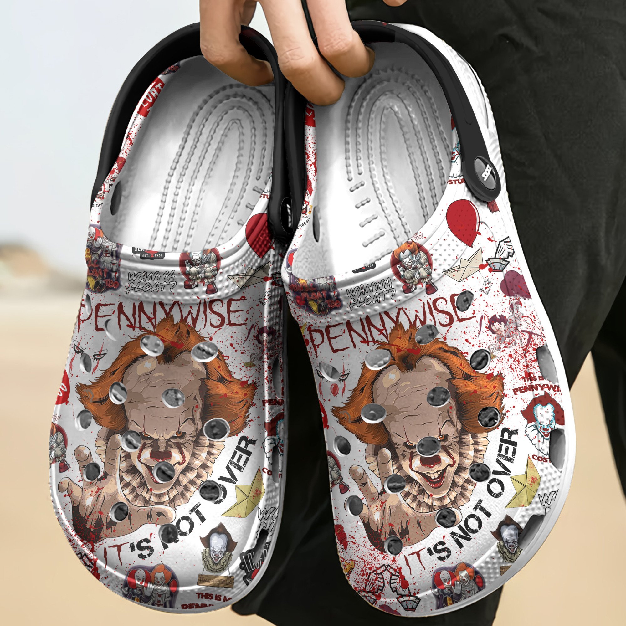 Merchidea Pennywise Horror Movie Crocs Crocband Clogs Shoes Comfortable For Men Women and Kids