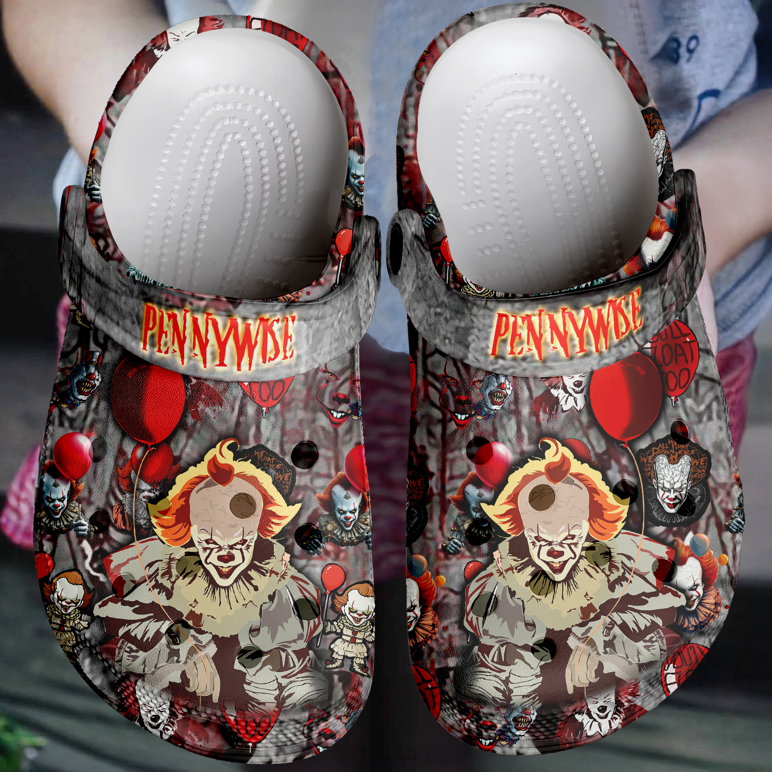 Merchidea Pennywise x Halloween Crocs Crocband Clogs Shoes Comfortable For Men Women and Kids