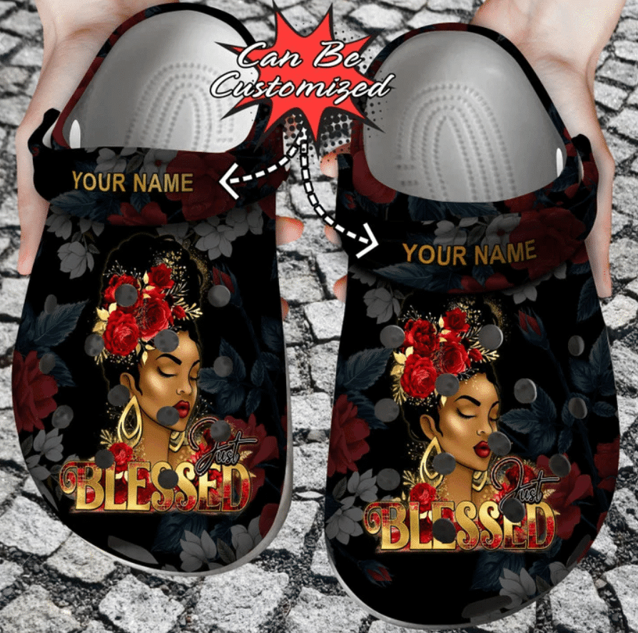 Merchidea Personalized Black Woman Just Blessed Clog Shoes