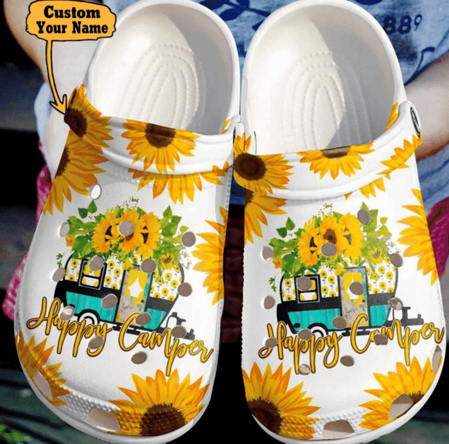Merchidea Personalized Happy Campers Sunflower Clog Shoes Dh