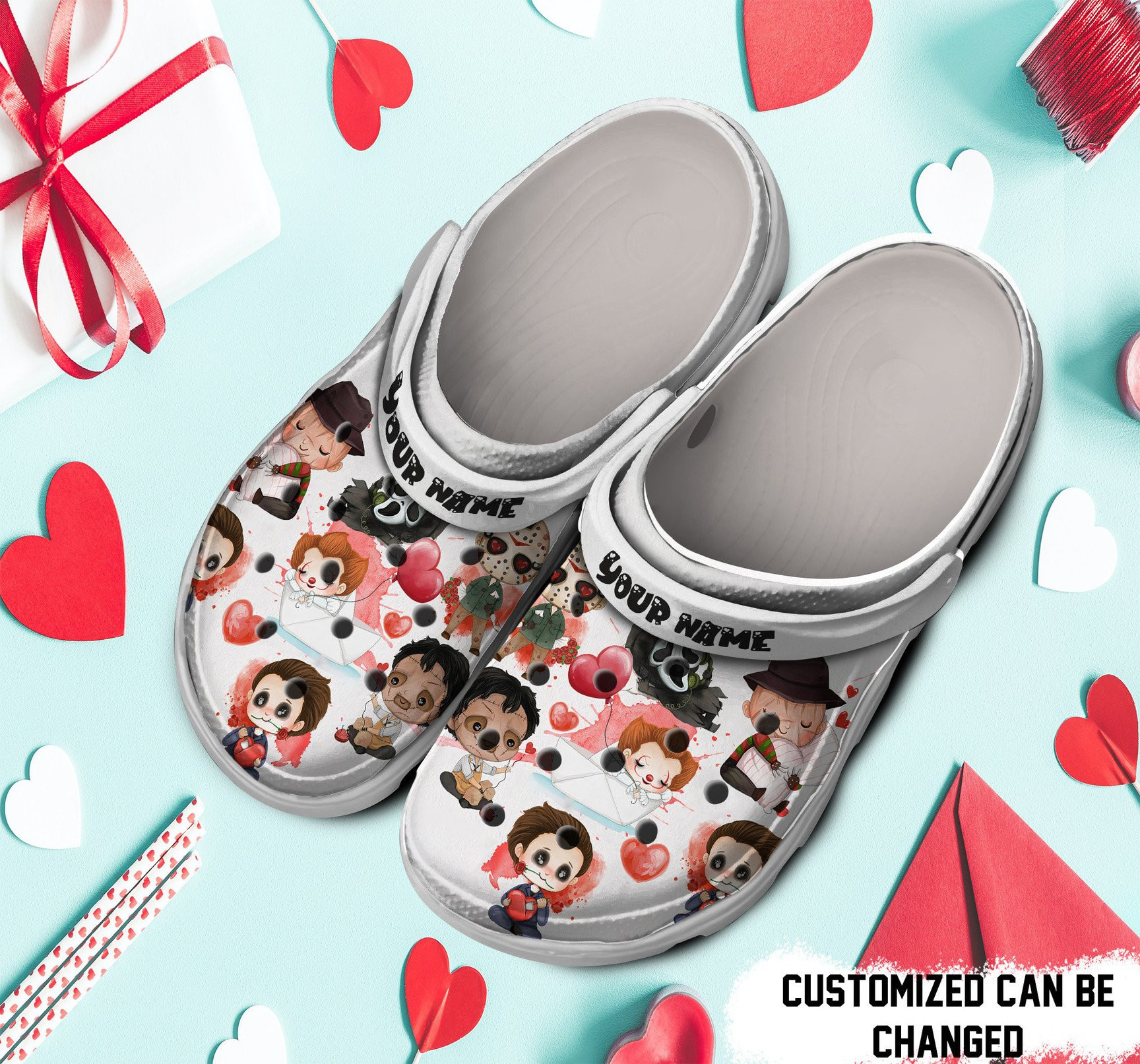 Merchidea Personalized Horror Valentines Day clog Shoes