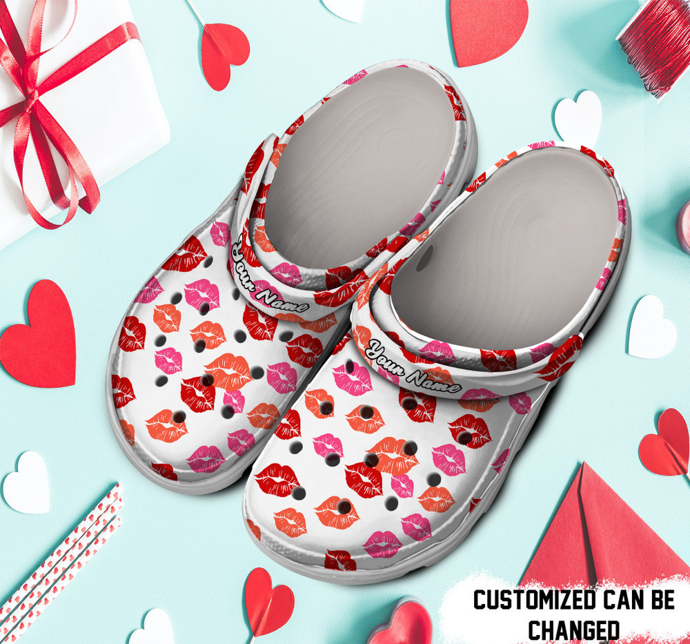 Merchidea Personalized Valentine Lips Kiss clog Shoes For Men And Women