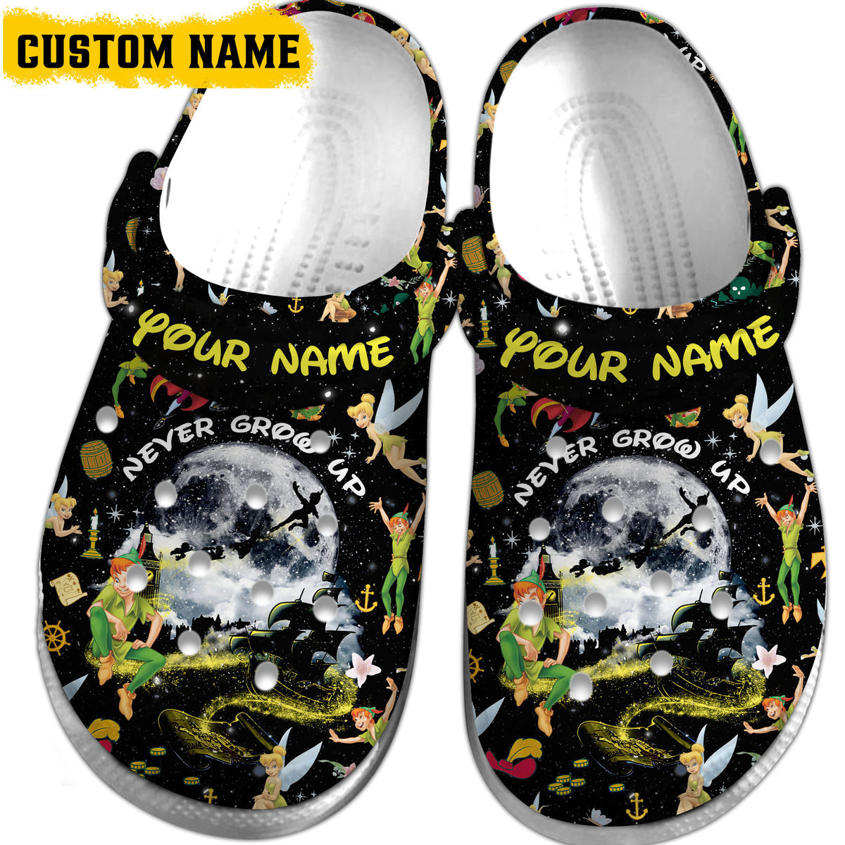 Merchidea Peter Pan And Tinker Bell Cartoon Crocs Crocband Clogs Shoes Comfortable For Men Women and Kids