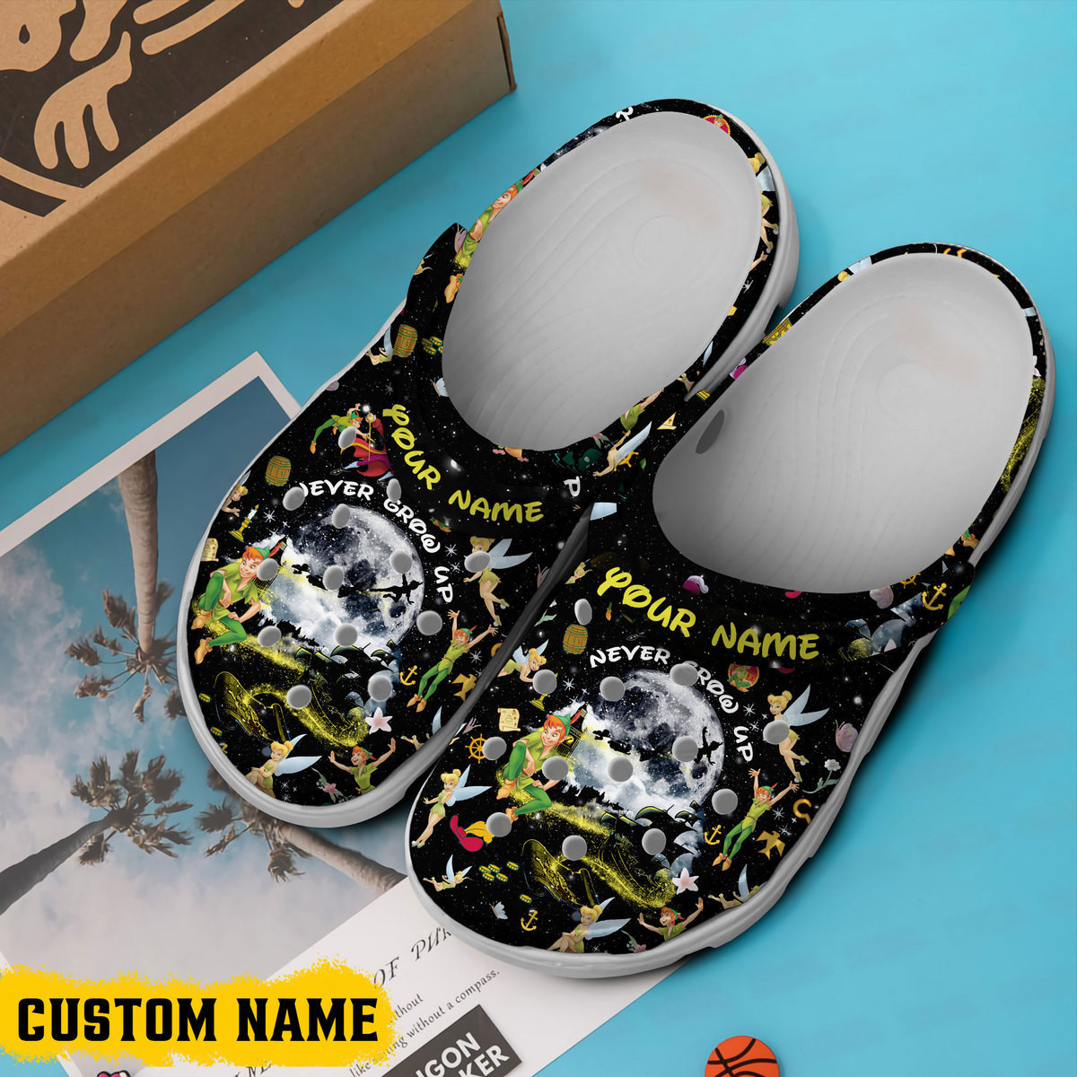 Merchidea Peter Pan And Tinker Bell Cartoon Crocs Crocband Clogs Shoes Comfortable For Men Women and Kids