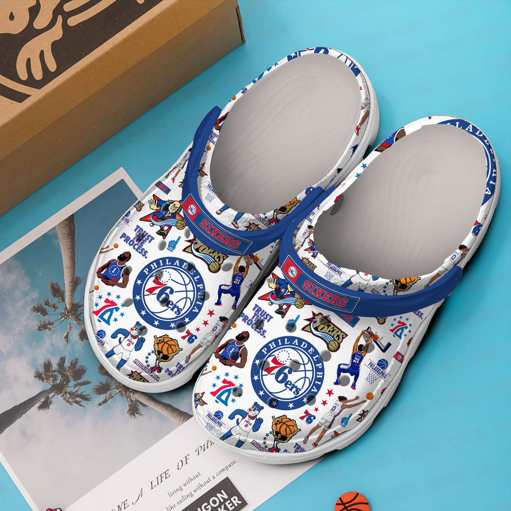 Merchidea Philadelphia 76ers Basketball team NBA Sport Crocs Crocband Clogs Shoes Comfortable For Men Women and Kids