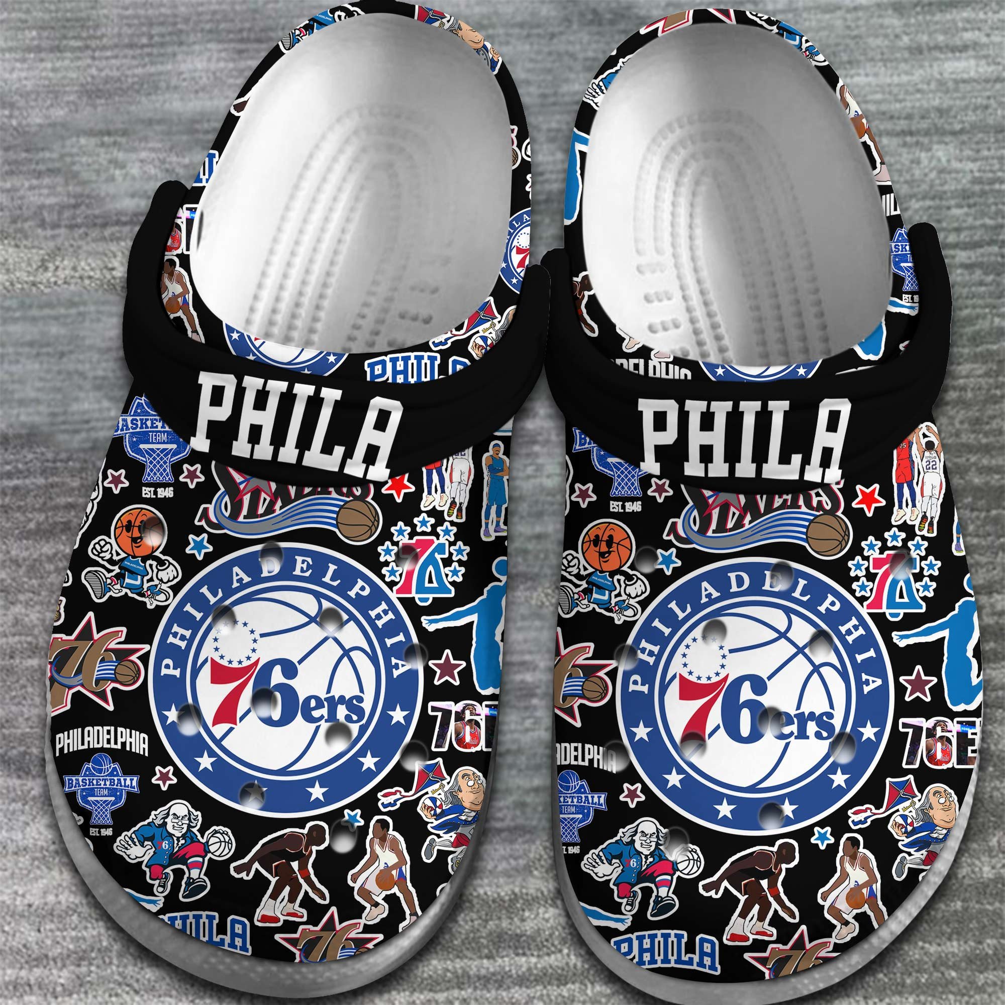 Merchidea Philadelphia 76ers NBA Basketball Sport Crocs Crocband Clogs Shoes Comfortable For Men Women and Kids