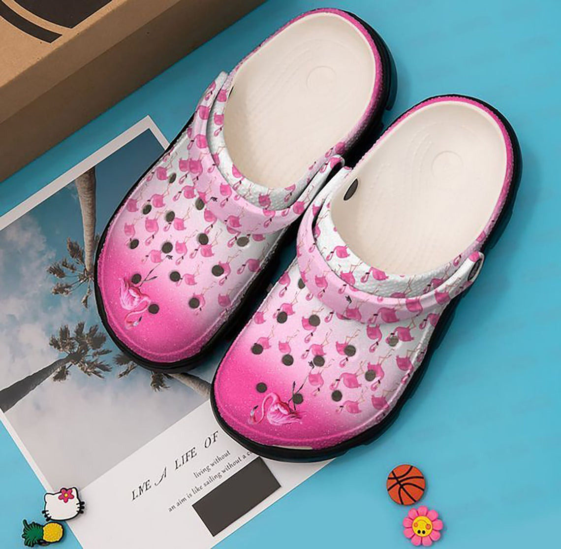 Merchidea Pink Flamingo Crocband clogs
