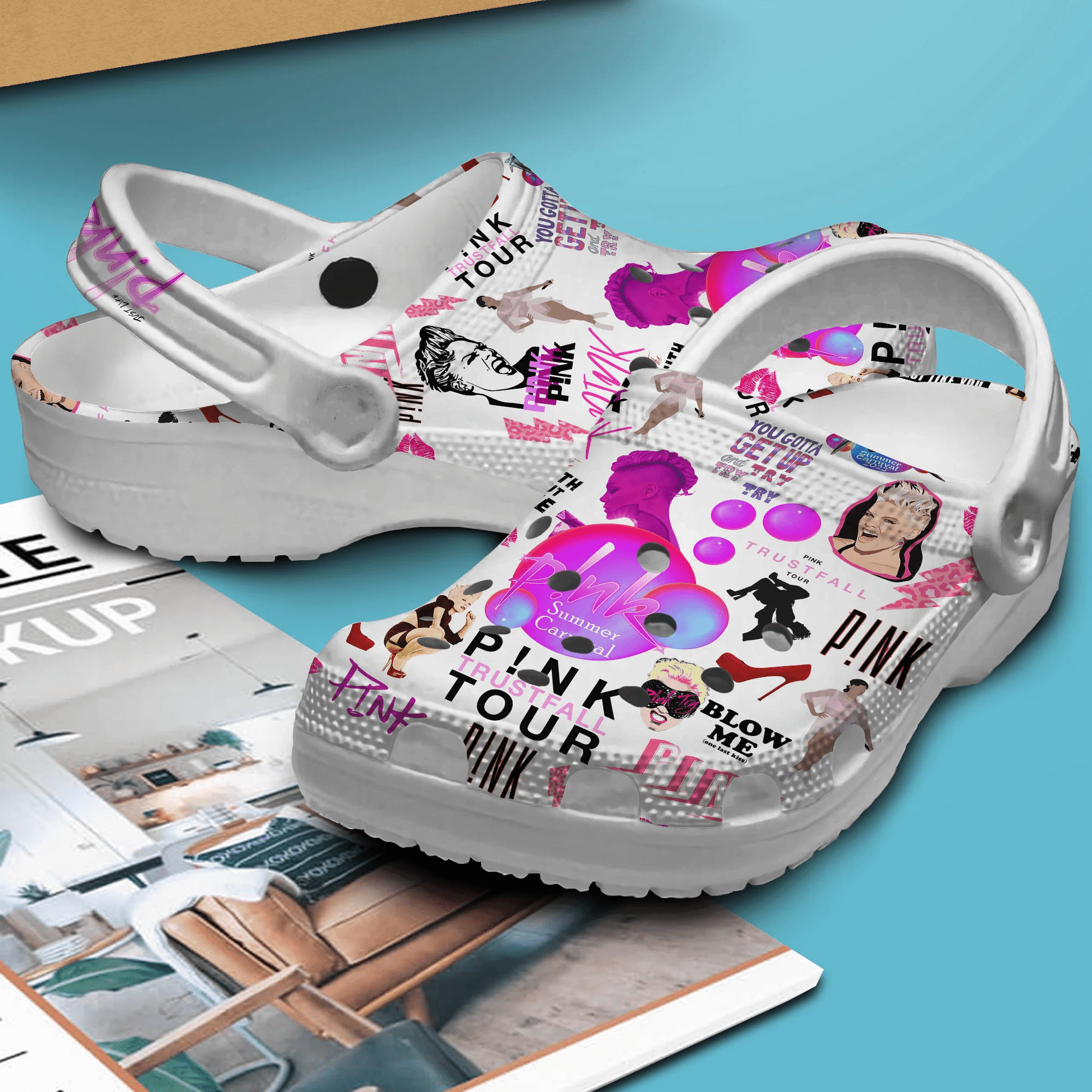 Merchidea Pink Music Crocs Crocband Clogs Shoes Comfortable For Men Women and Kids