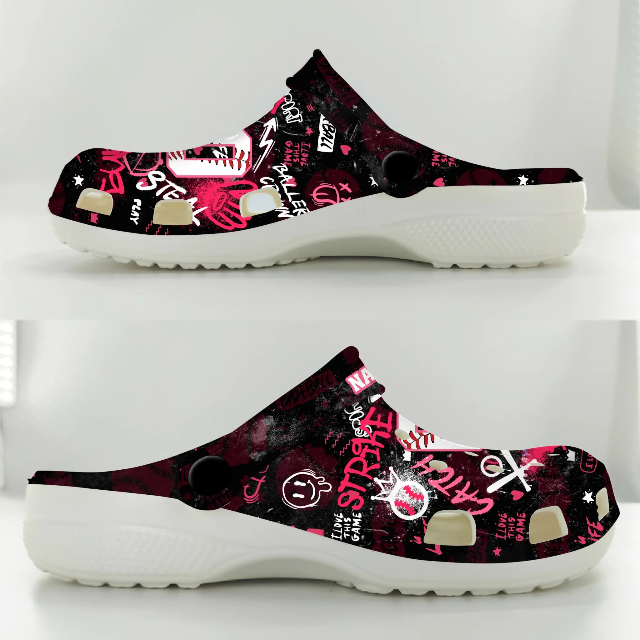 Merchidea Pink Tag Out Baseball Sport Crocs Crocband Clogs Shoes Comfortable For Men Women and Kids