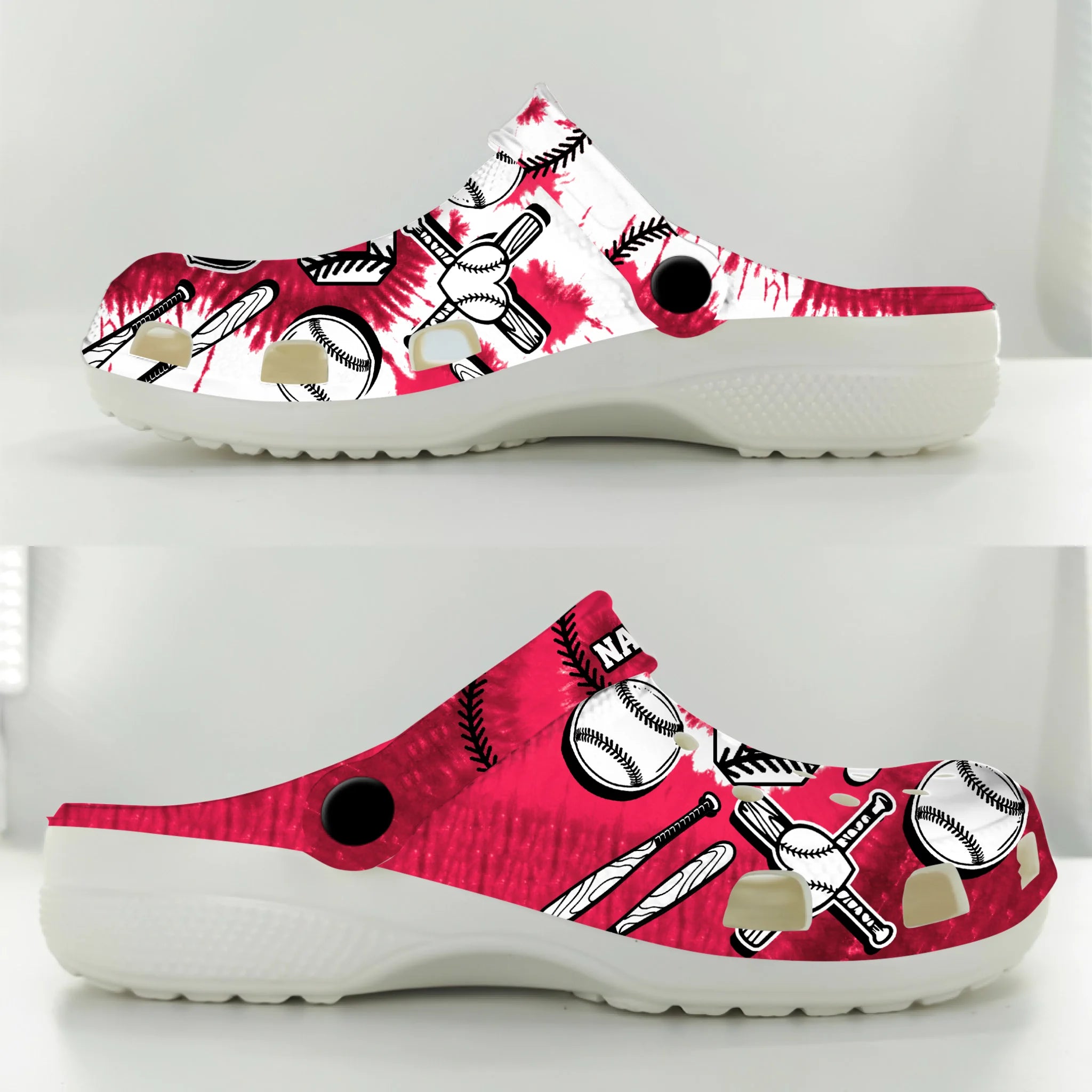 Merchidea Pink Tie-Dye Baseball Sport Crocs Crocband Clogs Shoes Comfortable For Men Women and Kids